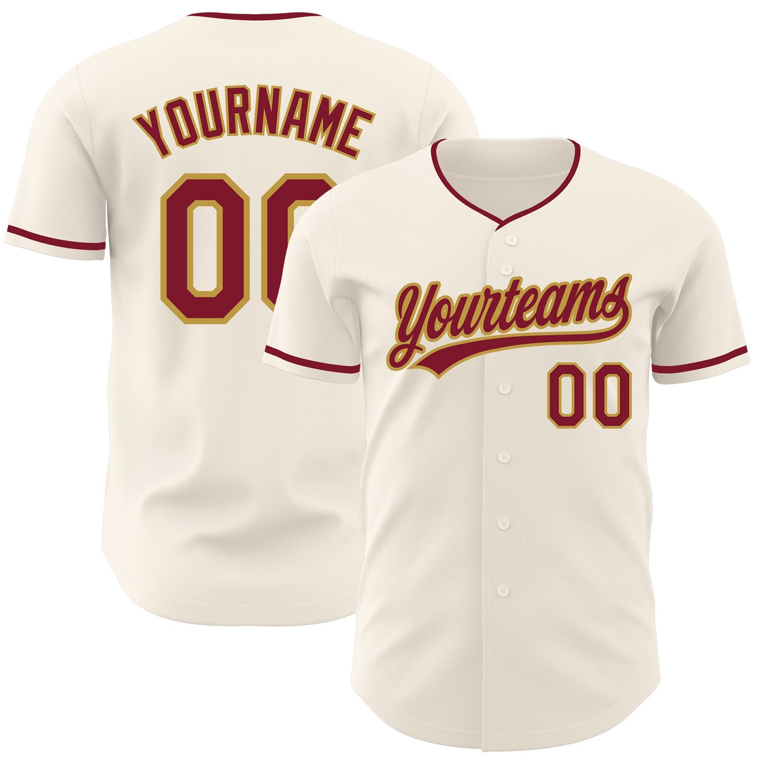Custom Cream Crimson-Old Gold Authentic Baseball Jersey - Main View