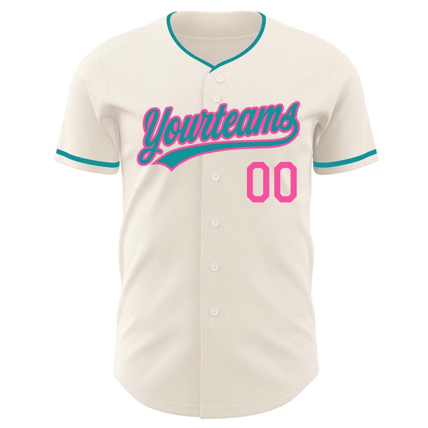 Custom Cream Teal-Pink Authentic Baseball Jersey view 2