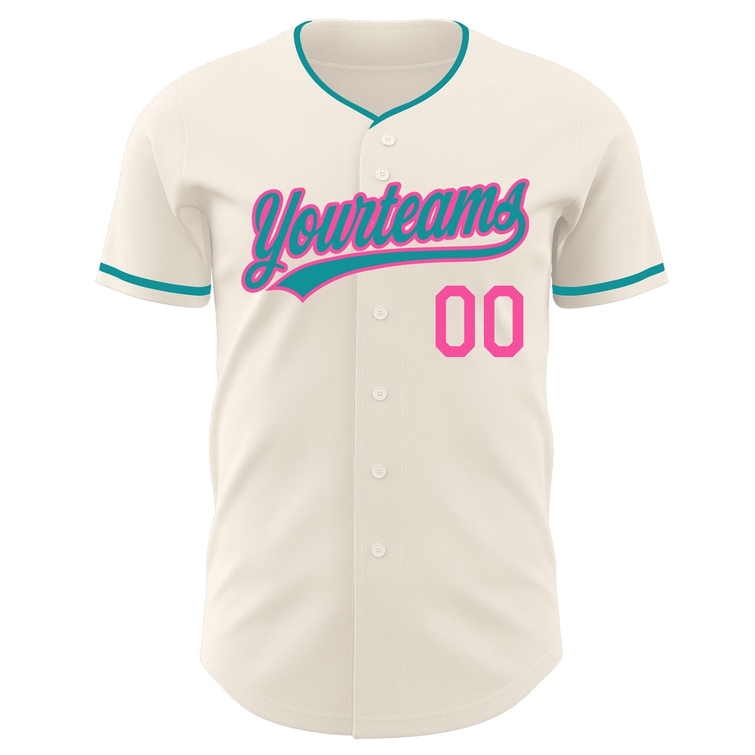 Custom Cream Teal-Pink Authentic Baseball Jersey view 2