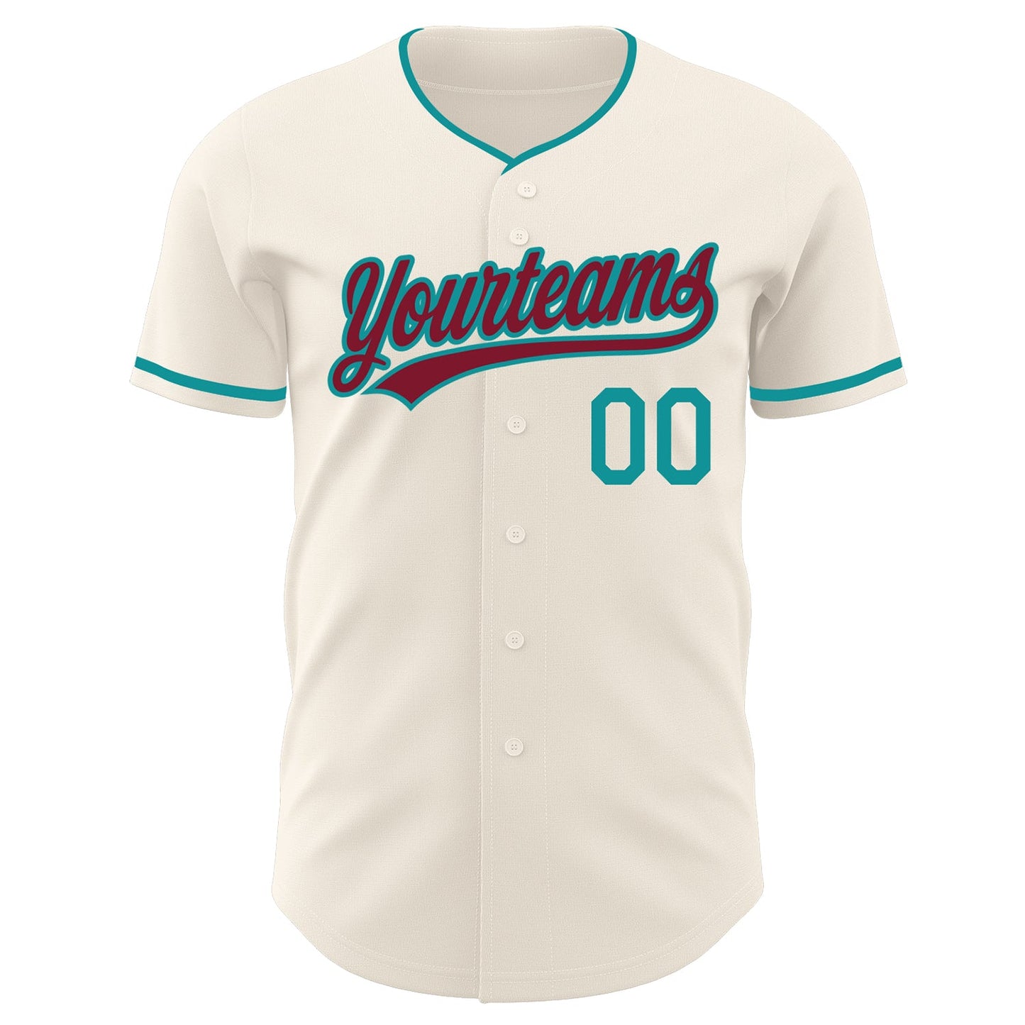 Custom Cream Crimson-Teal Authentic Baseball Jersey view 2