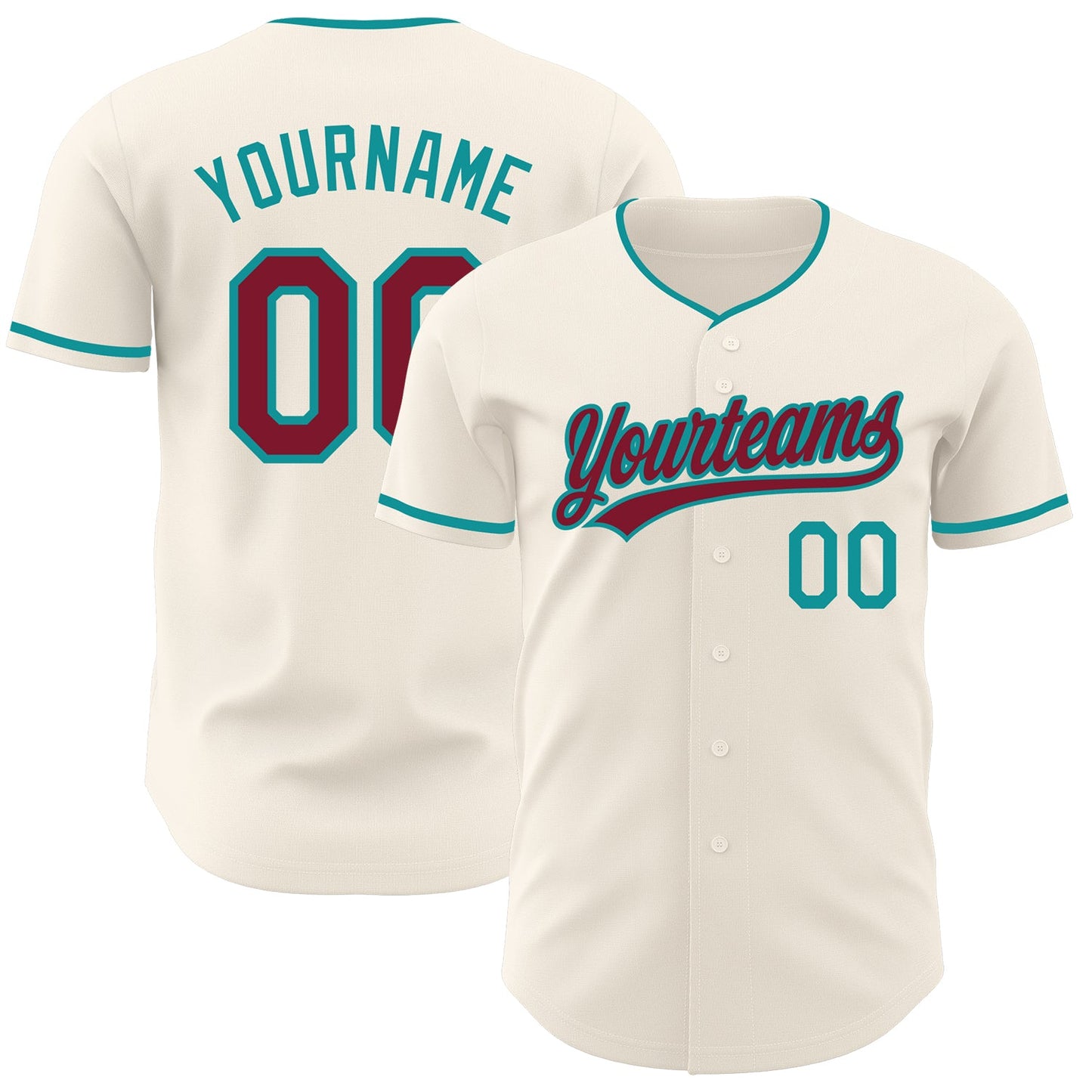 Custom Cream Crimson-Teal Authentic Baseball Jersey - Main View
