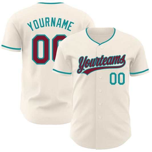 Custom Cream Crimson-Teal Authentic Baseball Jersey - Main View