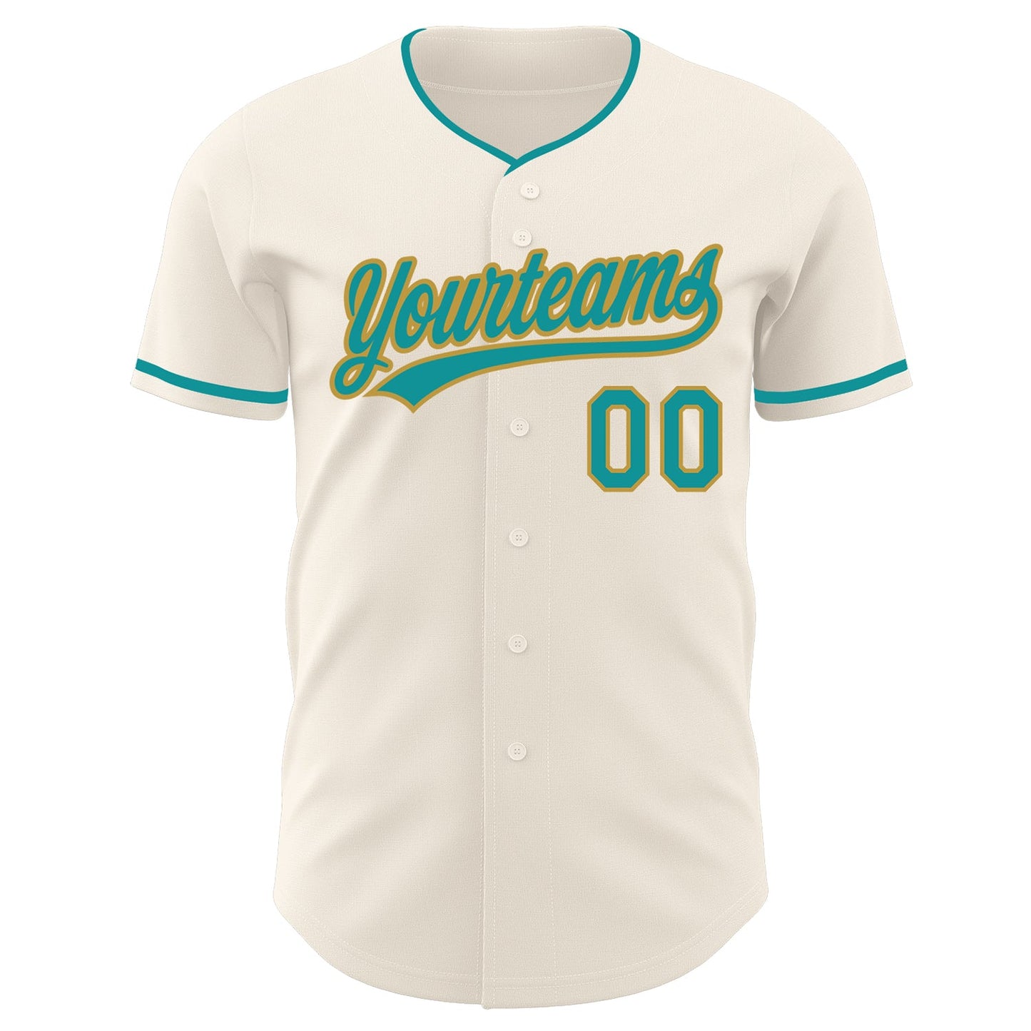 Custom Cream Teal-Old Gold Authentic Baseball Jersey view 2