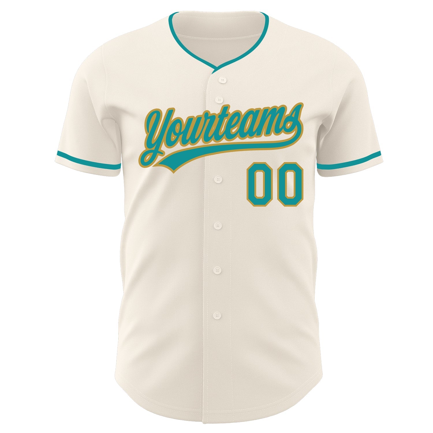 Custom Cream Teal-Old Gold Authentic Baseball Jersey view 2