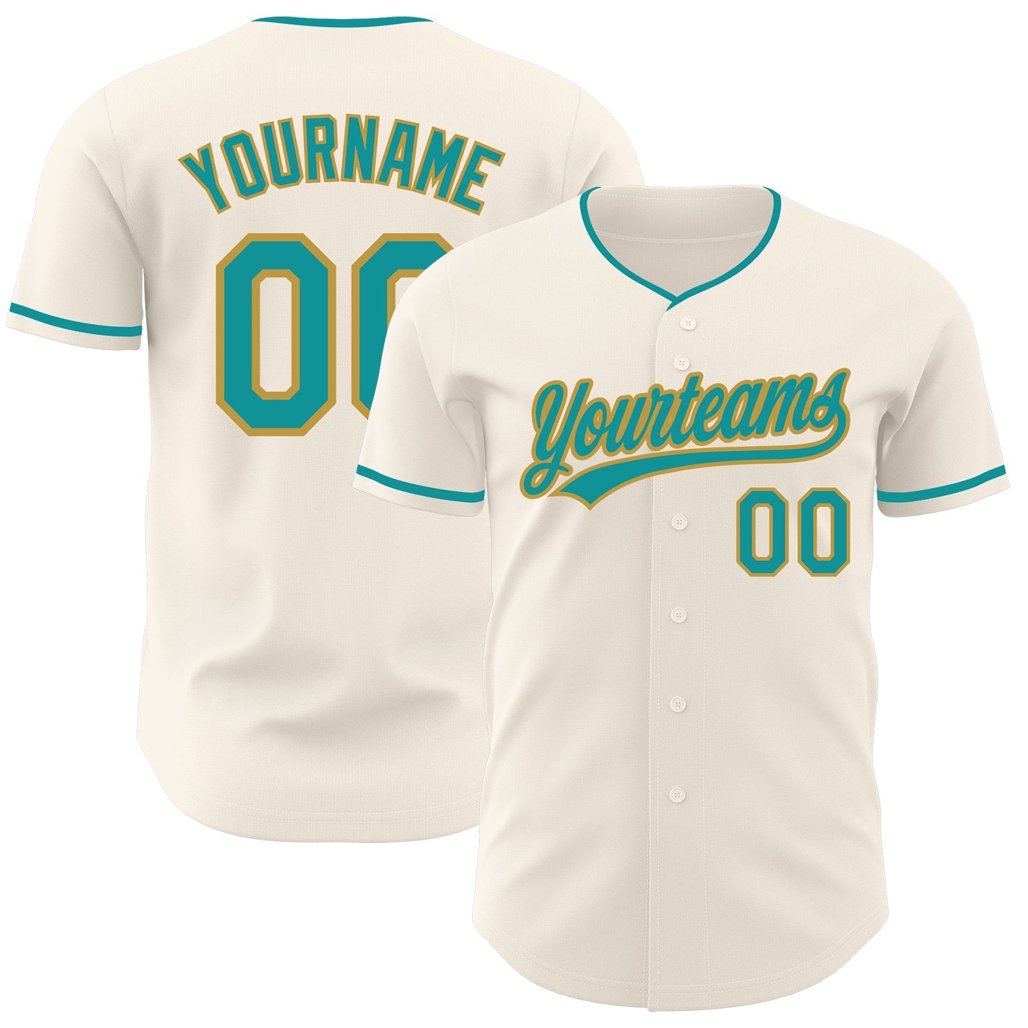 Custom Cream Teal-Old Gold Authentic Baseball Jersey - Main View