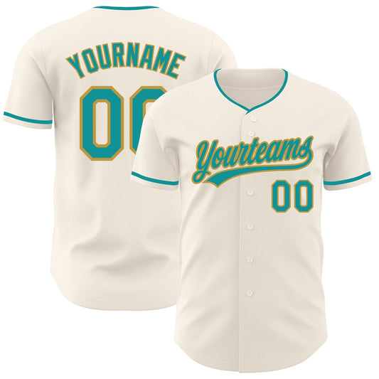Custom Cream Teal-Old Gold Authentic Baseball Jersey - Main View