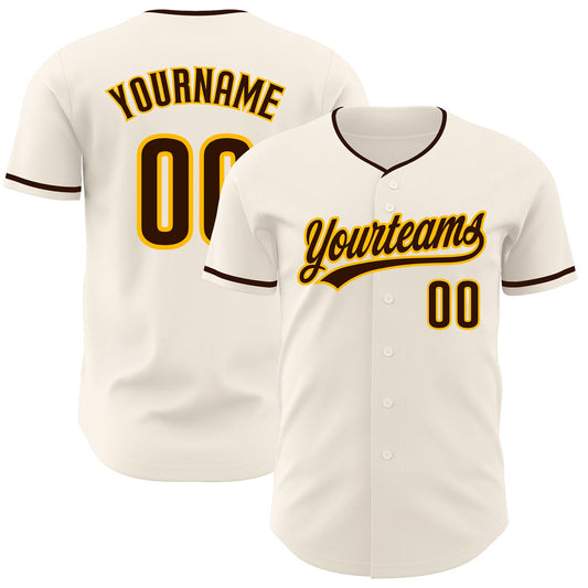 Custom Cream Brown-Gold Authentic Baseball Jersey - Main View