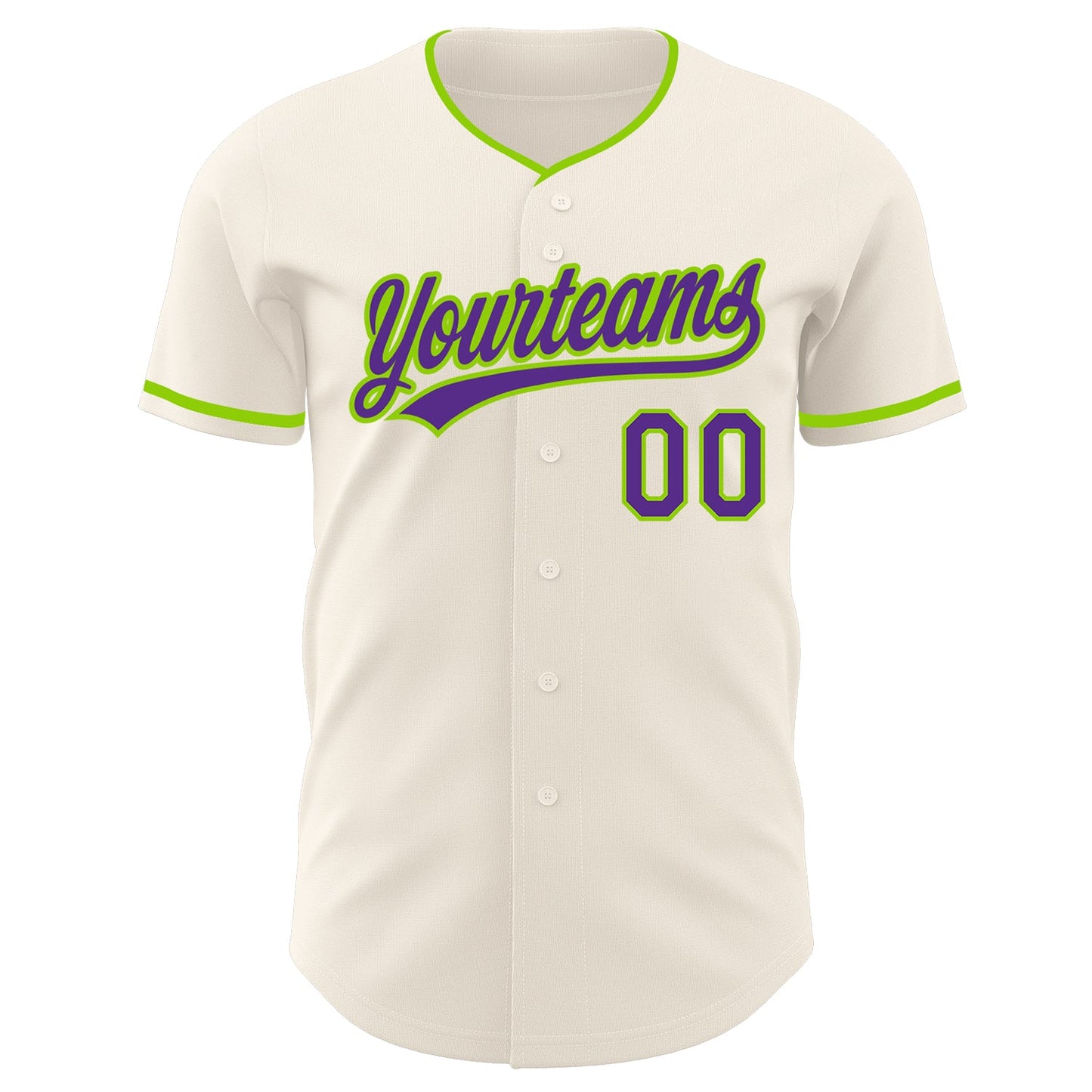Custom Cream Purple-Neon Green Authentic Baseball Jersey view 2