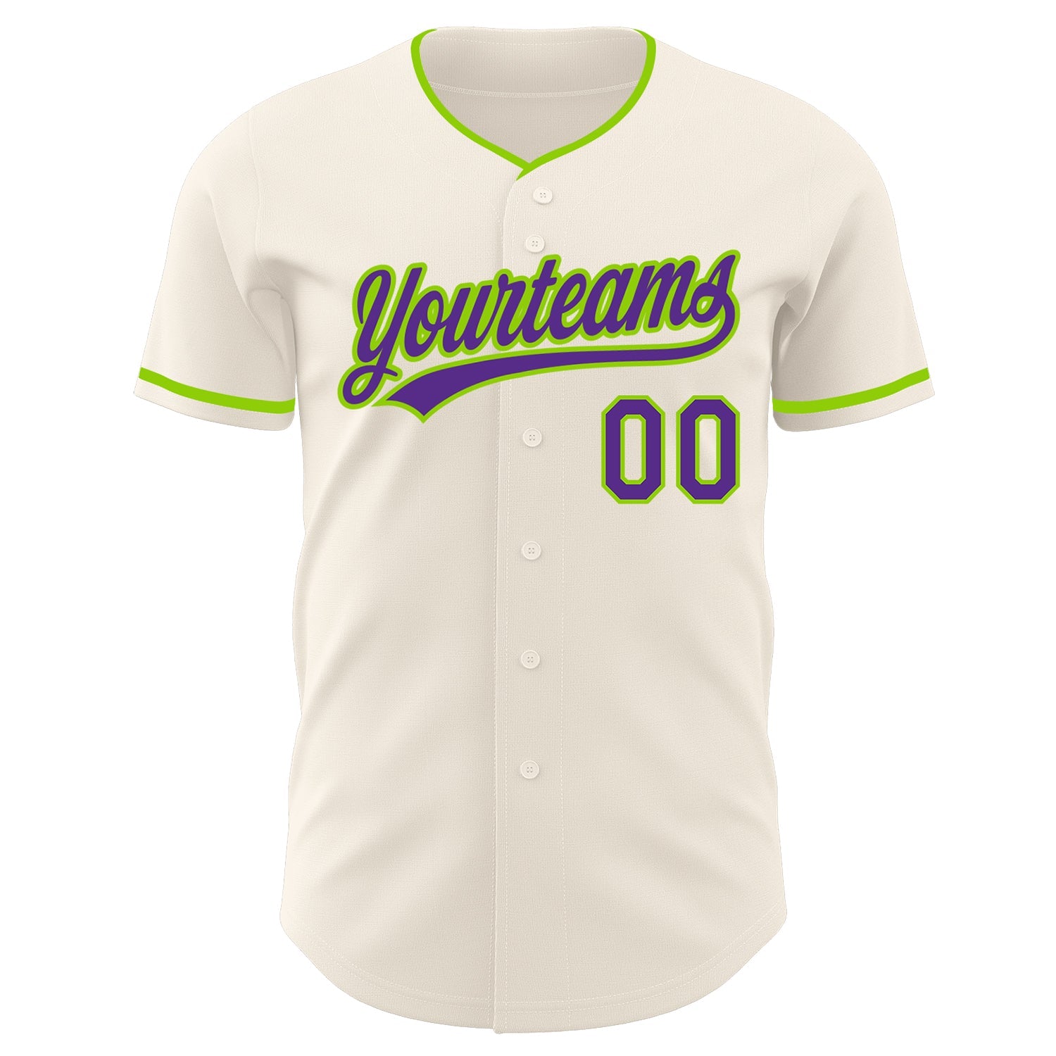 Custom Cream Purple-Neon Green Authentic Baseball Jersey view 2
