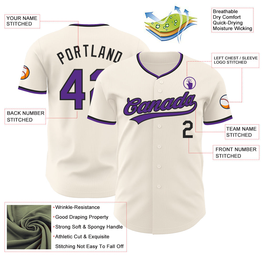 Custom Cream Purple-Black Authentic Baseball Jersey view 3
