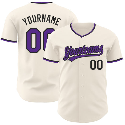 Custom Cream Purple-Black Authentic Baseball Jersey - Main View