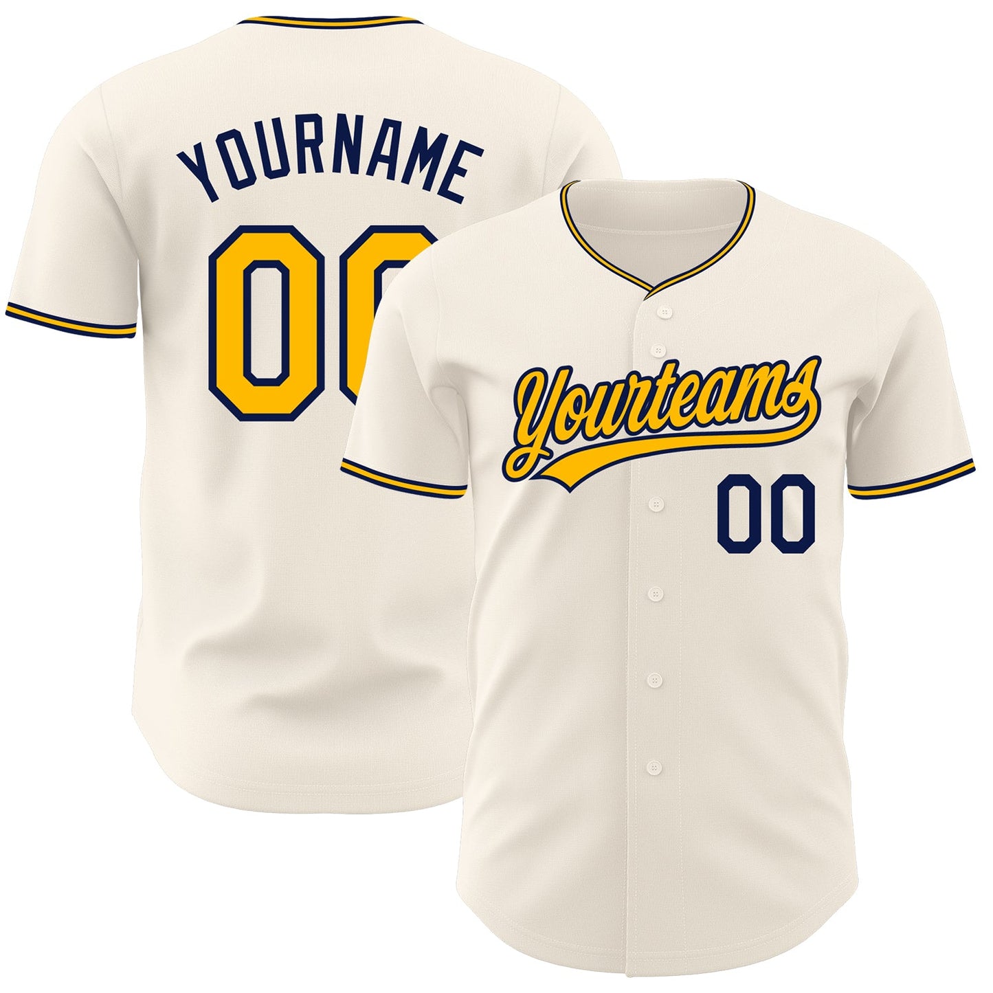 Custom Cream Gold-Navy Authentic Baseball Jersey - Main View