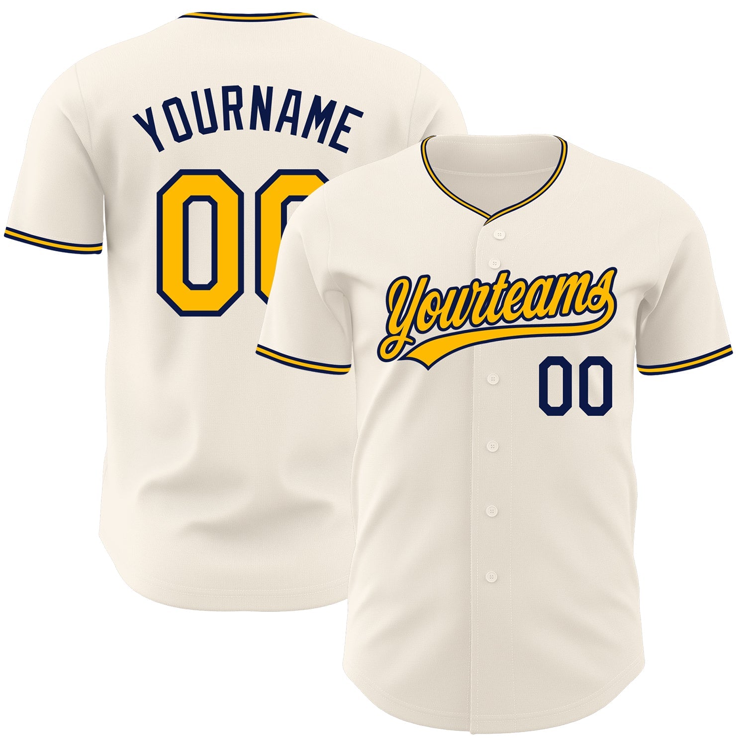 Custom Cream Gold-Navy Authentic Baseball Jersey - Main View