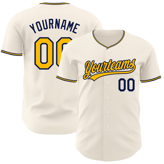 Custom Cream Gold-Navy Authentic Baseball Jersey - Main View