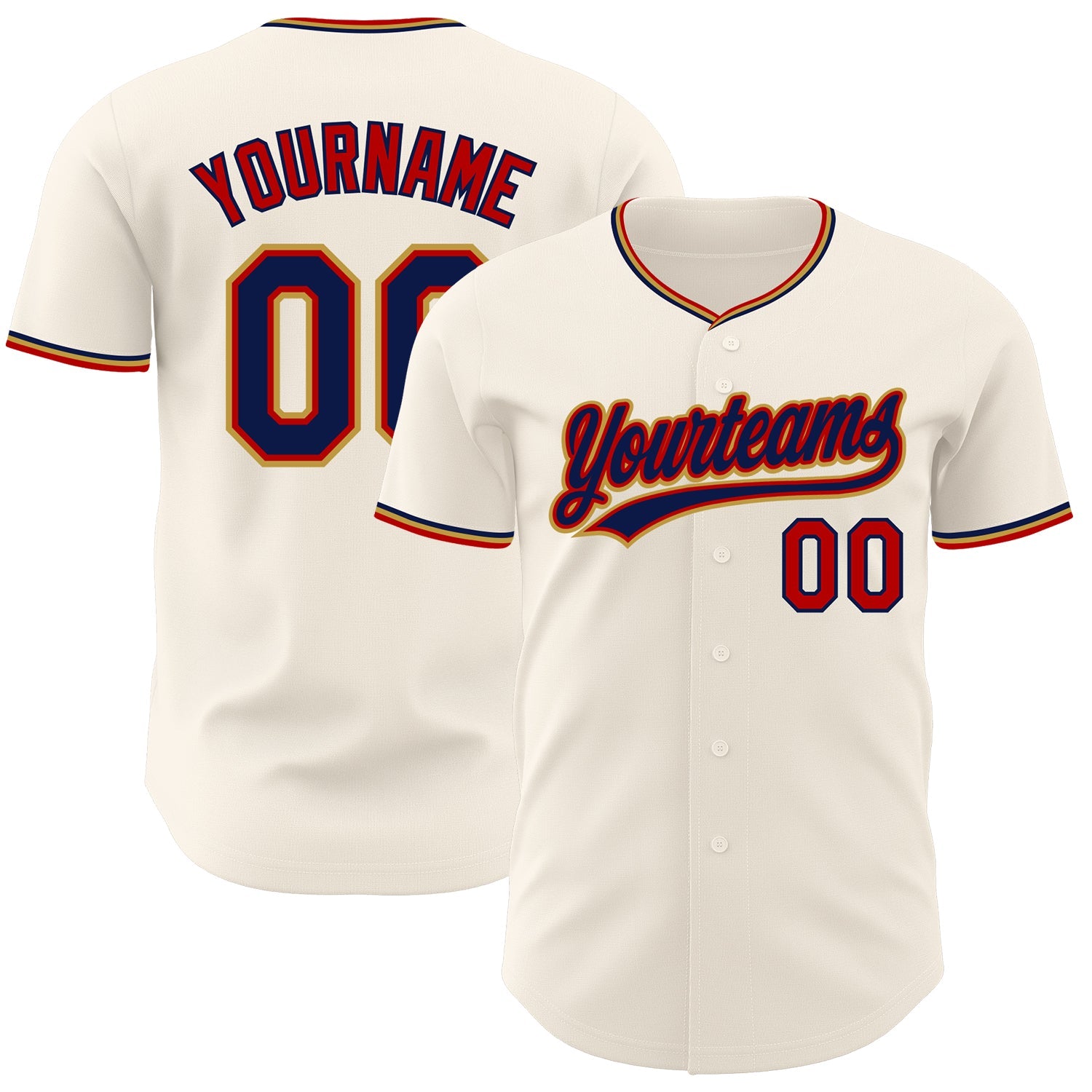 Custom Cream Navy Red-Old Gold Authentic Baseball Jersey - Main View