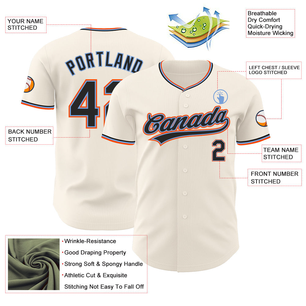 Custom Cream Black Powder Blue-Orange Authentic Baseball Jersey view 3