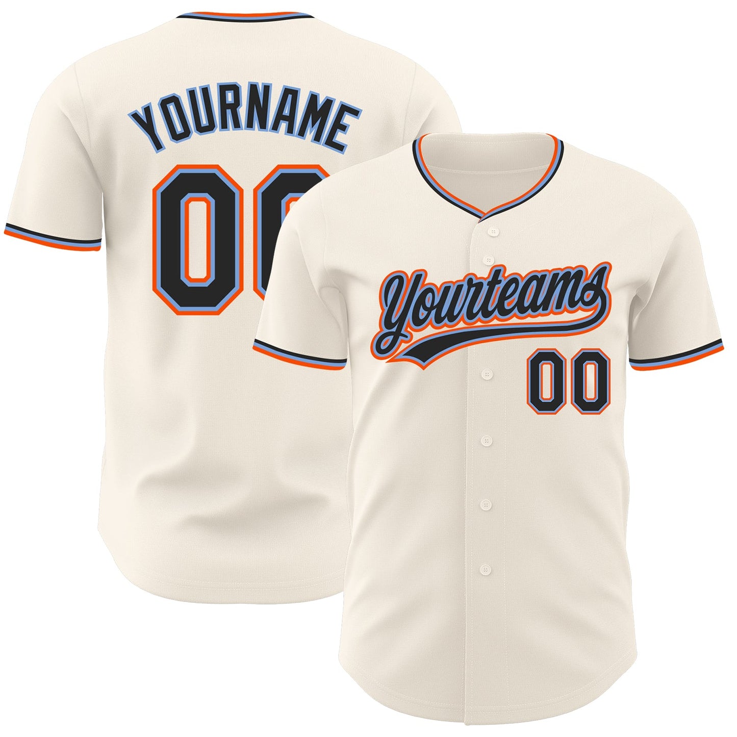Custom Cream Black Powder Blue-Orange Authentic Baseball Jersey - Main View