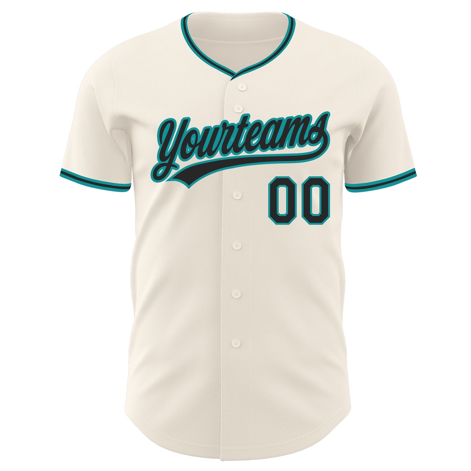 Custom Cream Black-Teal Authentic Baseball Jersey view 2
