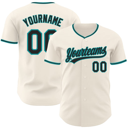 Custom Cream Black-Teal Authentic Baseball Jersey - Main View