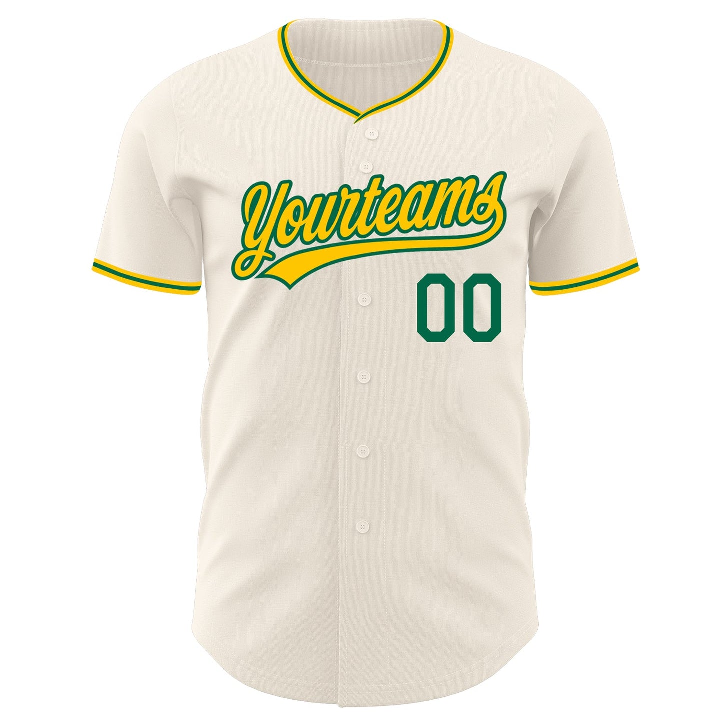 Custom Cream Yellow-Kelly Green Authentic Baseball Jersey view 2
