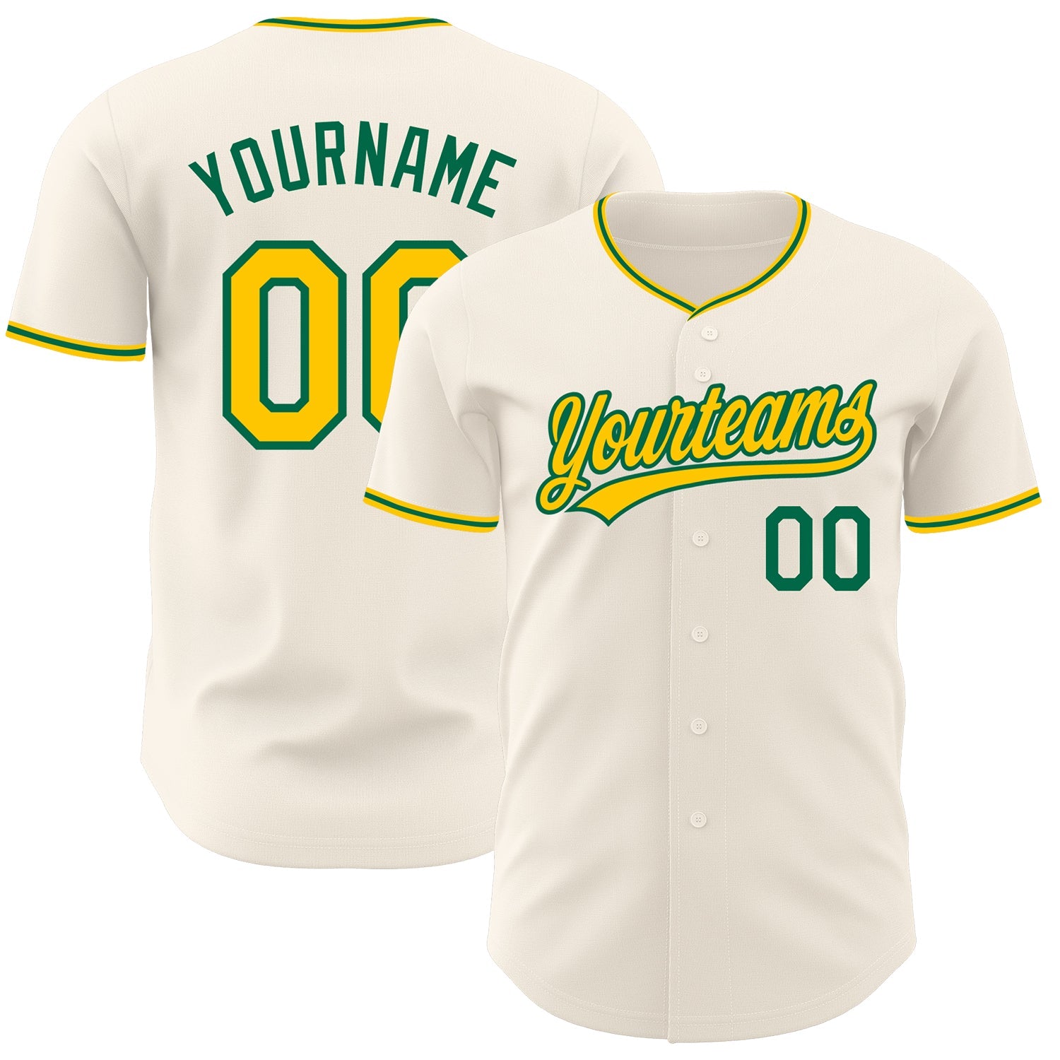 Custom Cream Yellow-Kelly Green Authentic Baseball Jersey - Main View