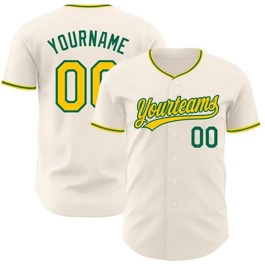 Custom Cream Yellow-Kelly Green Authentic Baseball Jersey - Main View