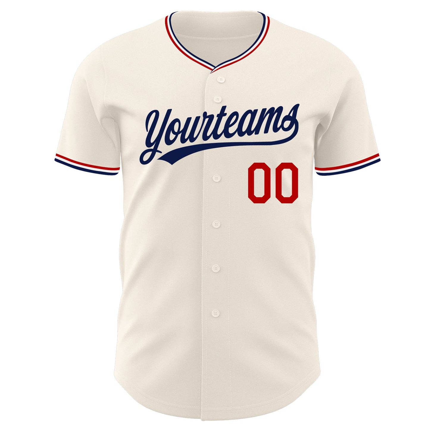 Custom Cream Navy Red-White Authentic Baseball Jersey view 2