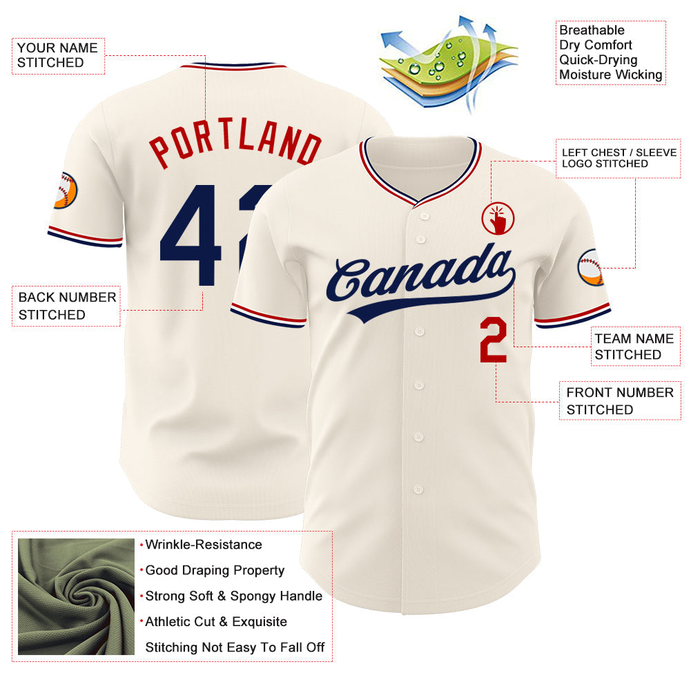 Custom Cream Navy Red-White Authentic Baseball Jersey view 3