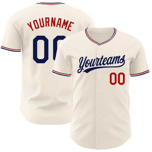 Custom Cream Navy Red-White Authentic Baseball Jersey - Main View