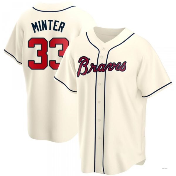 Atlanta Braves #33 A.J. Minter Cream Alternate Jersey Stitches Baseball Jerseys - Main View