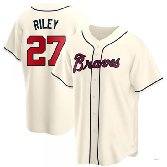 Atlanta Braves #27 Austin Riley Cream Alternate Jersey Stitches Baseball Jerseys - Main View