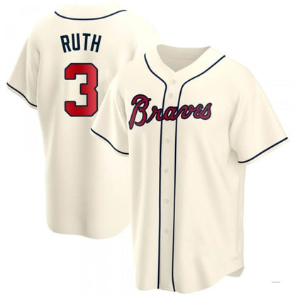 Atlanta Braves #3 Babe Ruth Cream Alternate Jersey Stitches Baseball Jerseys - Main View