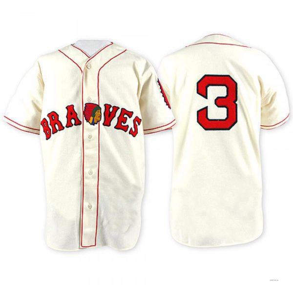 Atlanta Braves #3 Babe Ruth Cream Throwback Jersey Stitches Baseball Jerseys - Main View