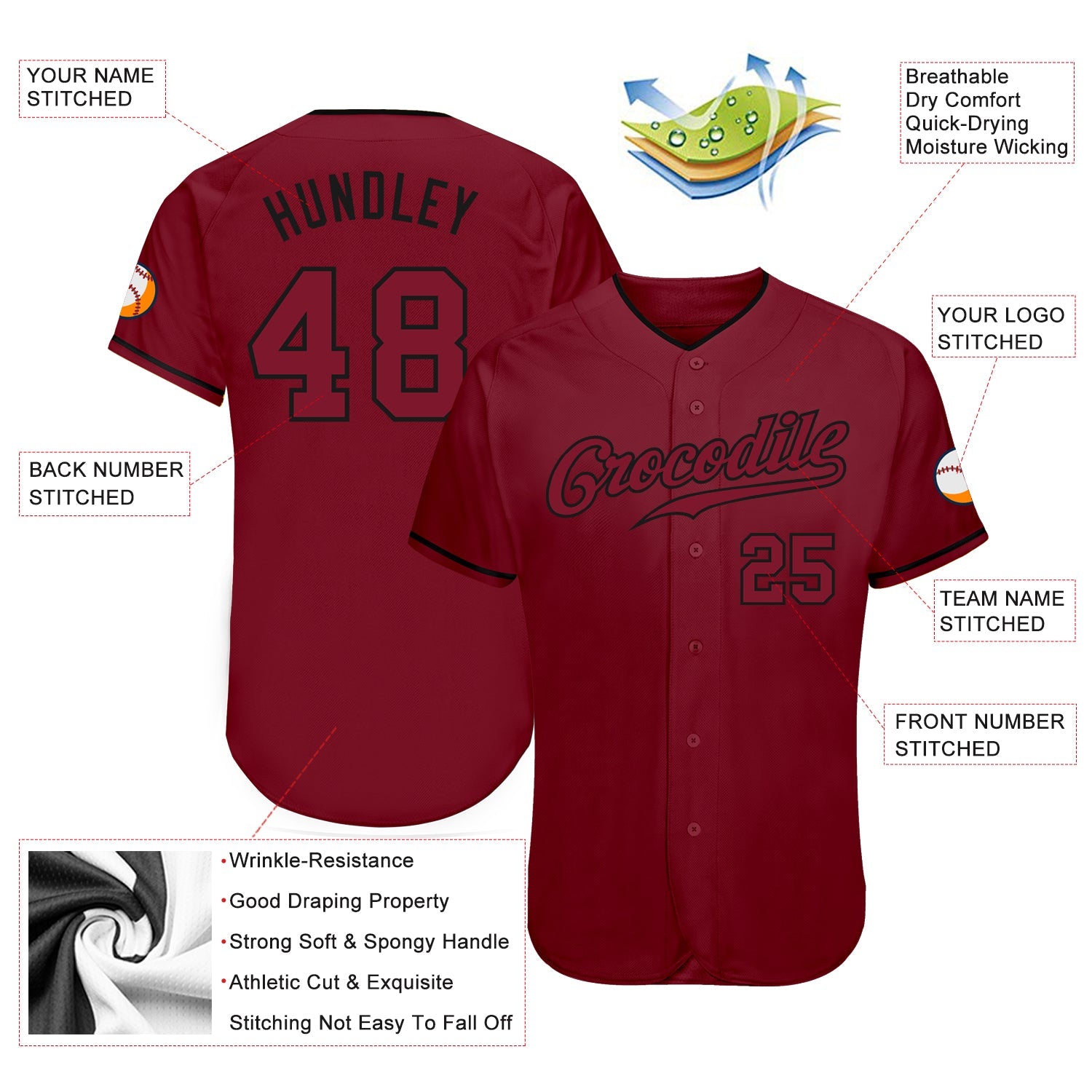 Custom Crimson Crimson-Black Authentic Baseball Jersey view 3