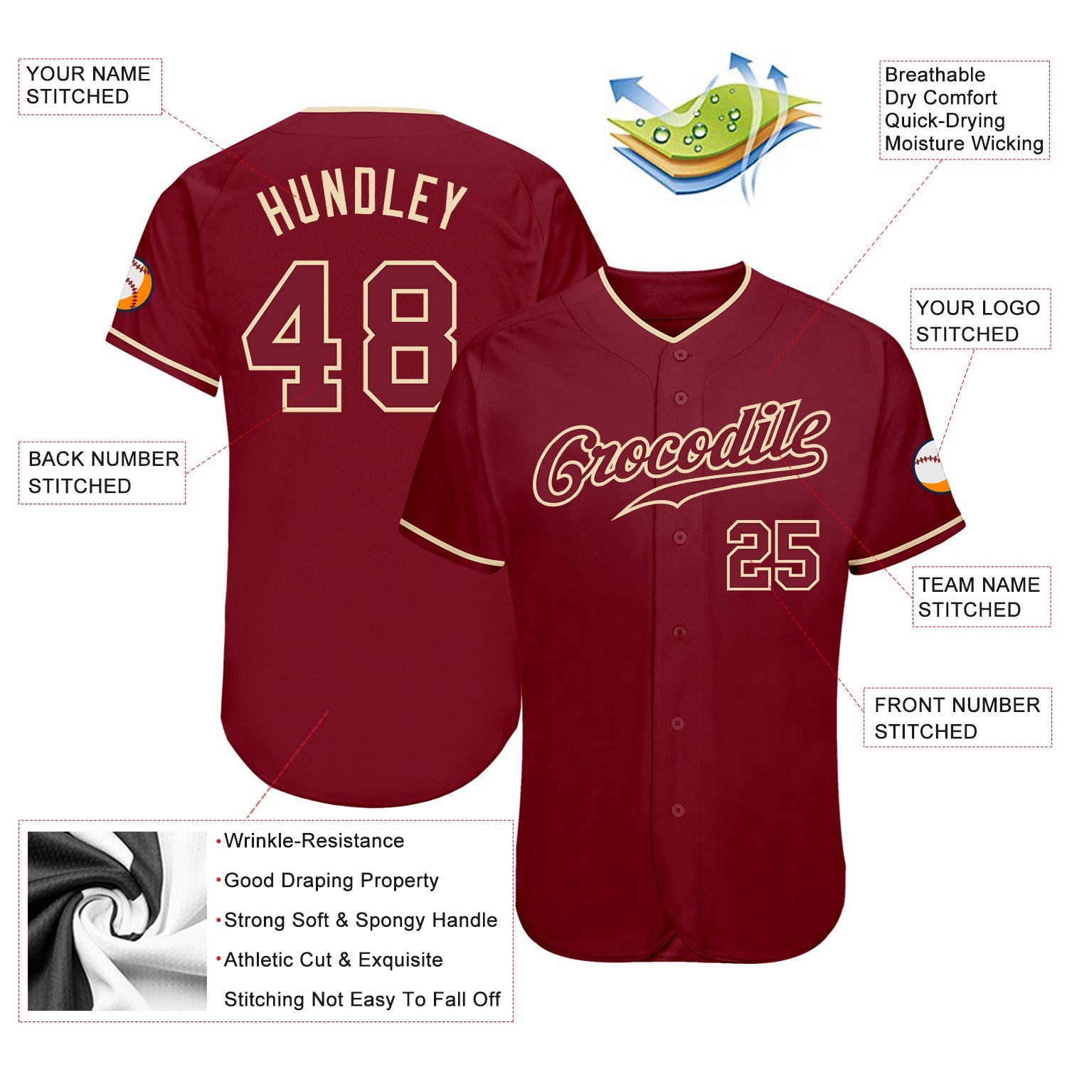 Custom Crimson Crimson-Cream Authentic Baseball Jersey view 3