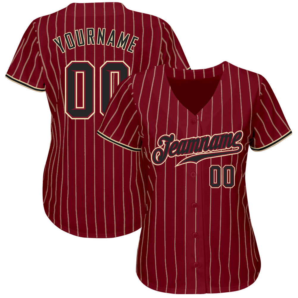 Custom Crimson Cream Pinstripe Black-City Cream Authentic Baseball Jersey view 3