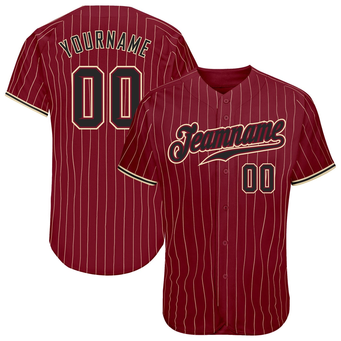 Custom Crimson Cream Pinstripe Black-City Cream Authentic Baseball Jersey - Main View
