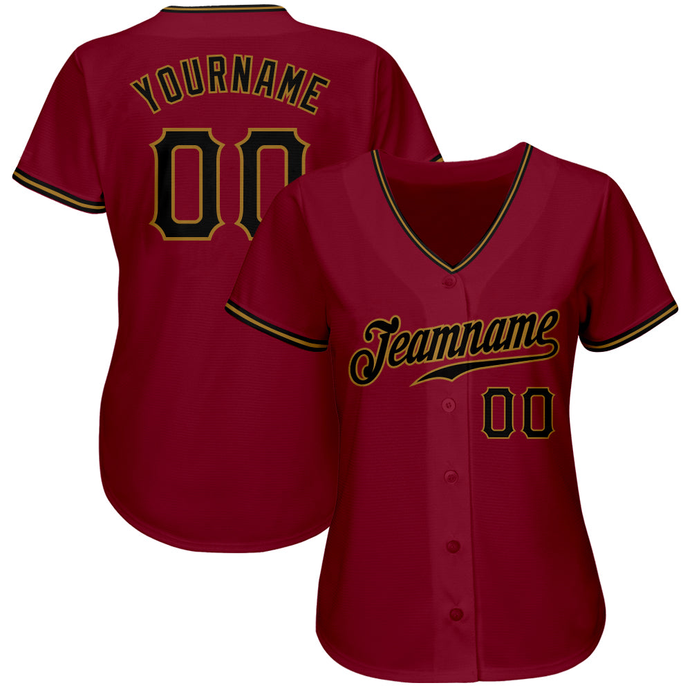 Custom Crimson Black-Old Gold Authentic Baseball Jersey view 2