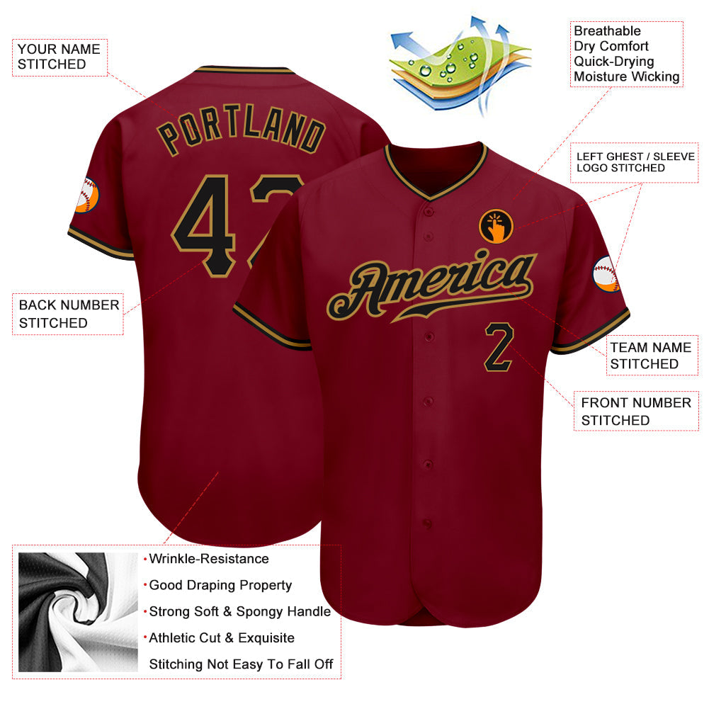 Custom Crimson Black-Old Gold Authentic Baseball Jersey view 3