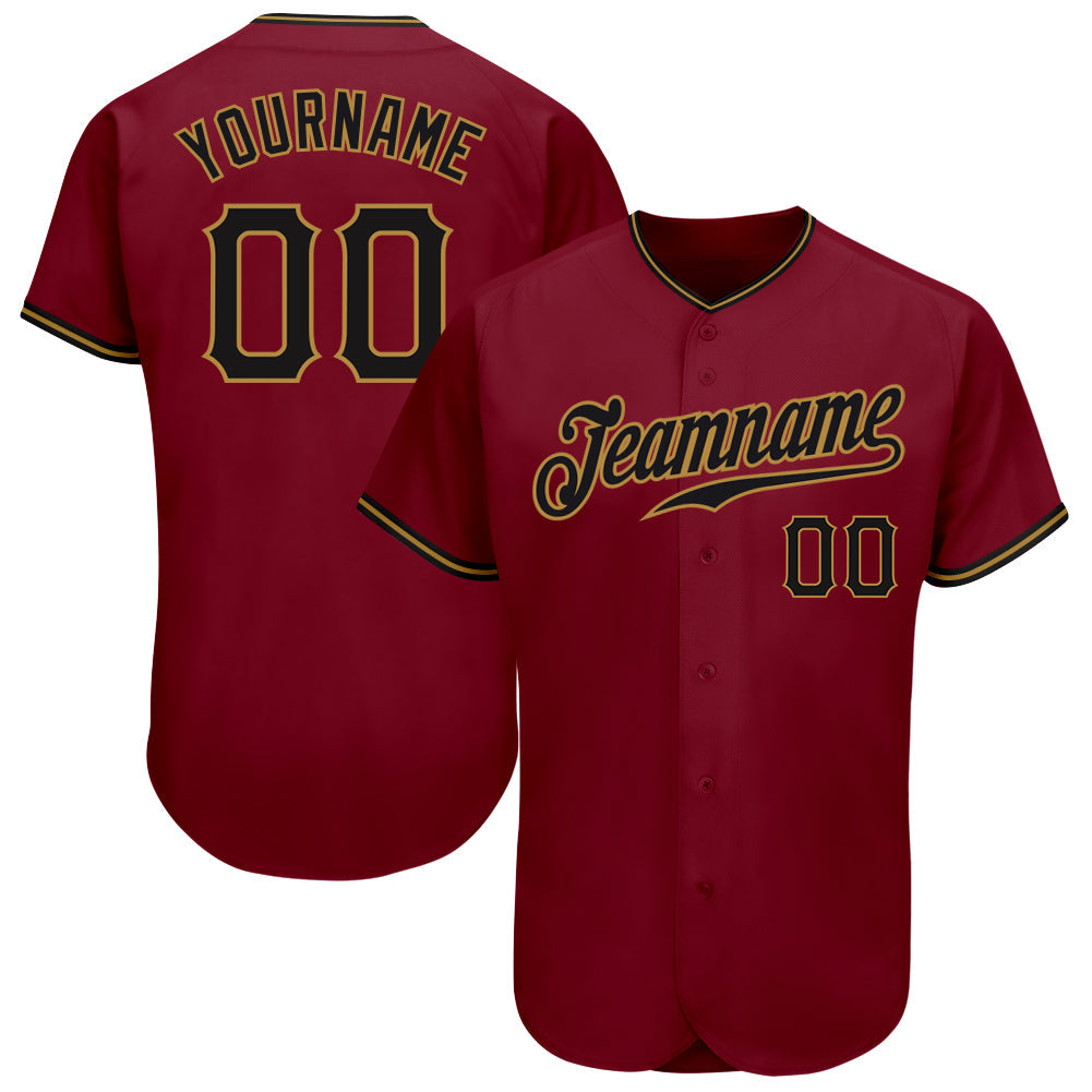 Custom Crimson Black-Old Gold Authentic Baseball Jersey - Main View