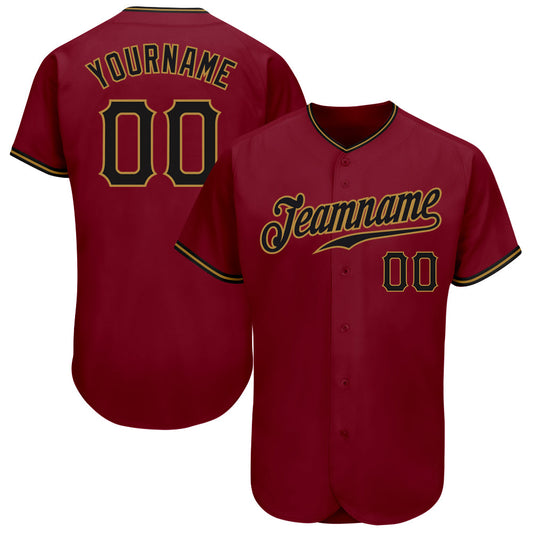 Custom Crimson Black-Old Gold Authentic Baseball Jersey - Main View