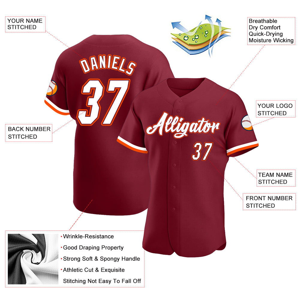 Custom Crimson White-Orange Authentic Baseball Jersey view 3