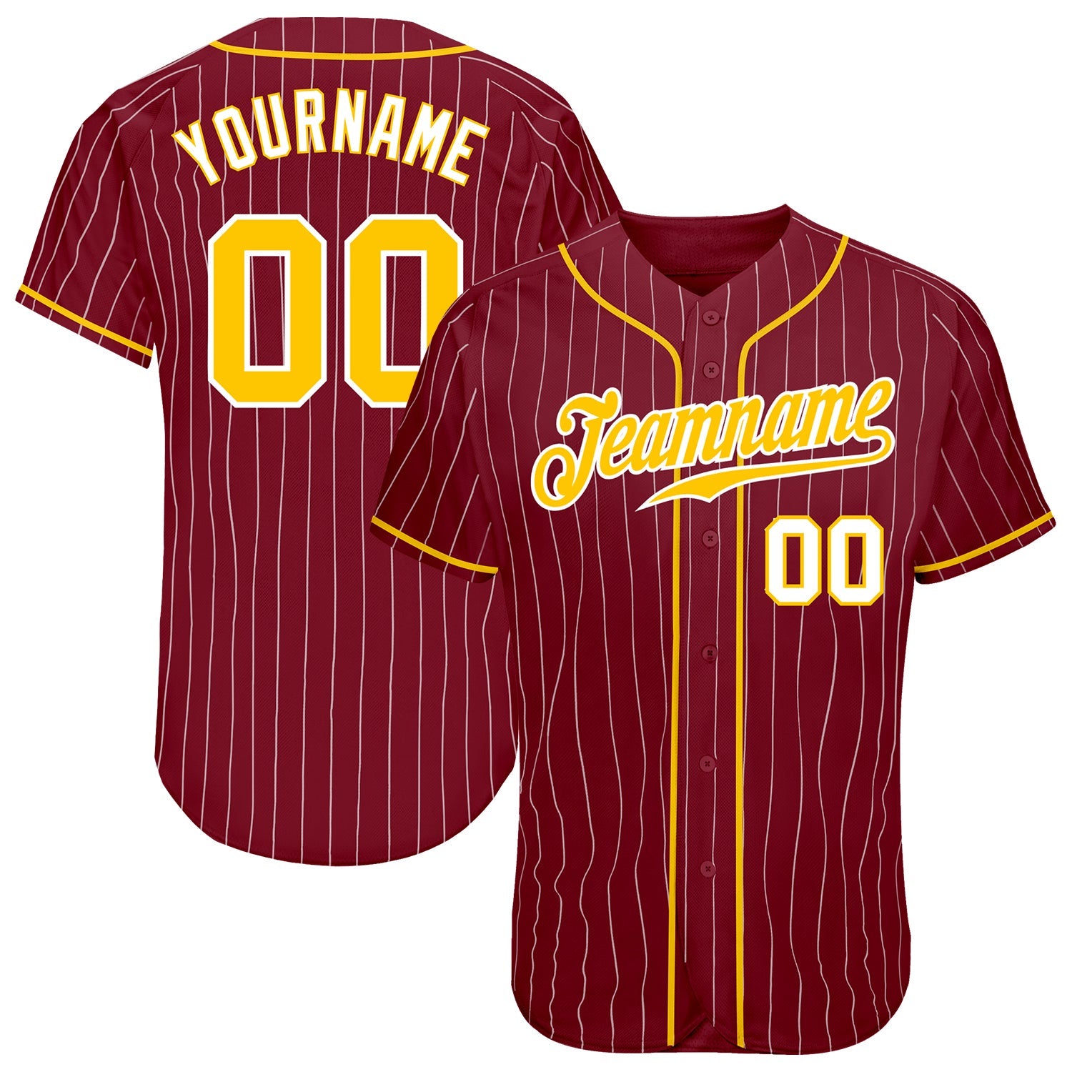 Custom Crimson White Pinstripe Gold-White Authentic Baseball Jersey - Main View
