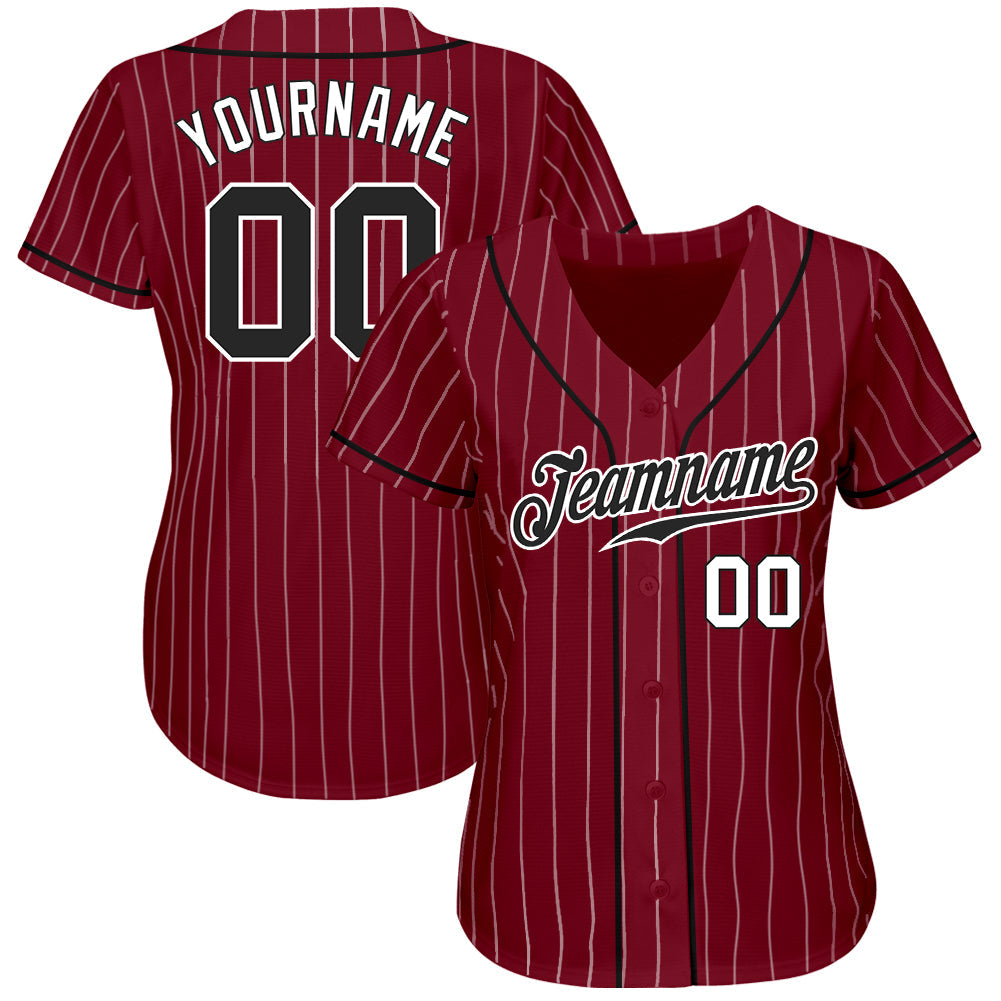 Custom Crimson White Pinstripe Black-White Authentic Baseball Jersey view 2