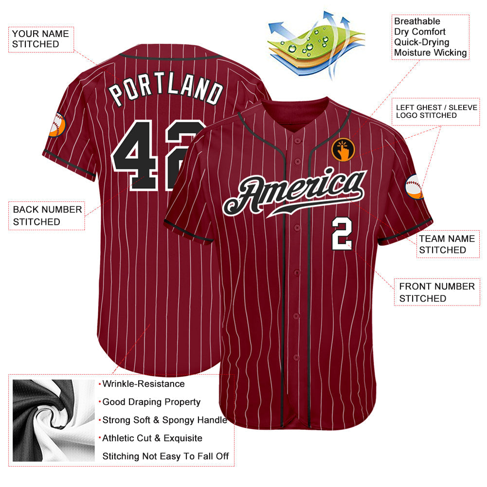 Custom Crimson White Pinstripe Black-White Authentic Baseball Jersey view 3