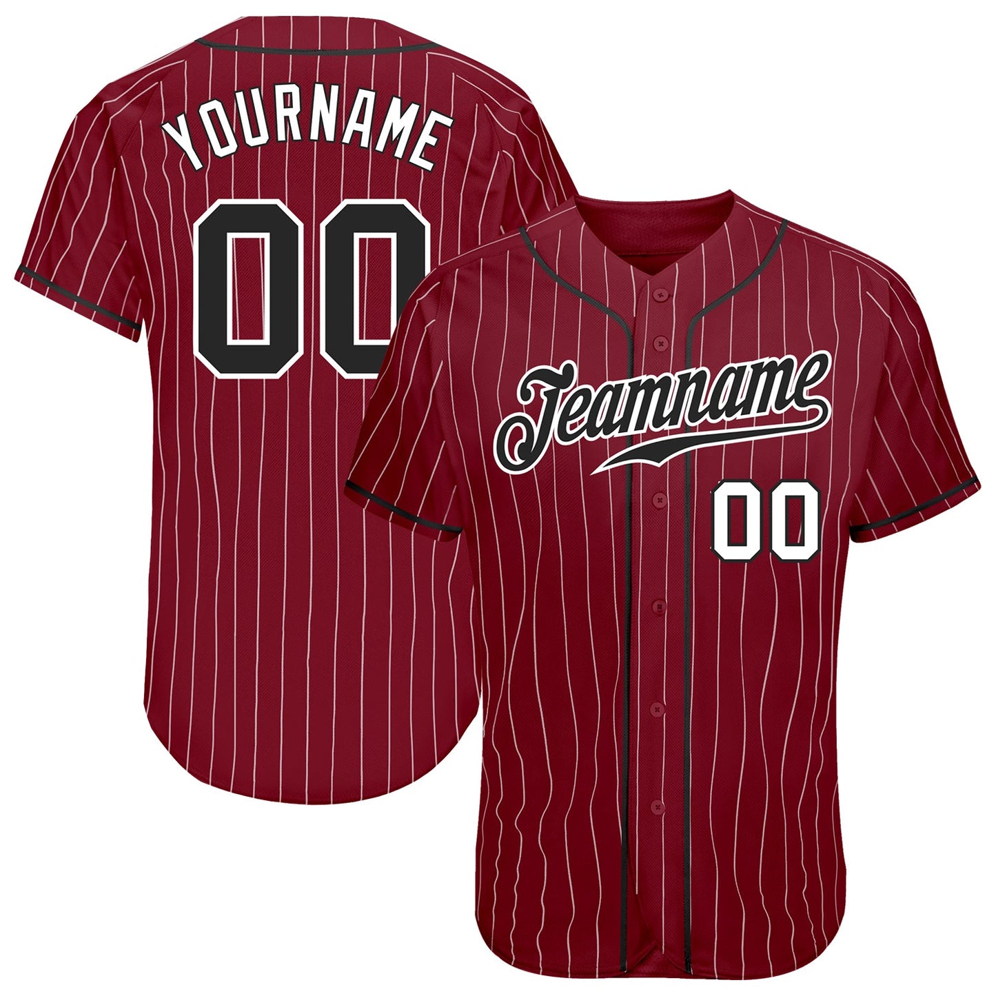 Custom Crimson White Pinstripe Black-White Authentic Baseball Jersey - Main View