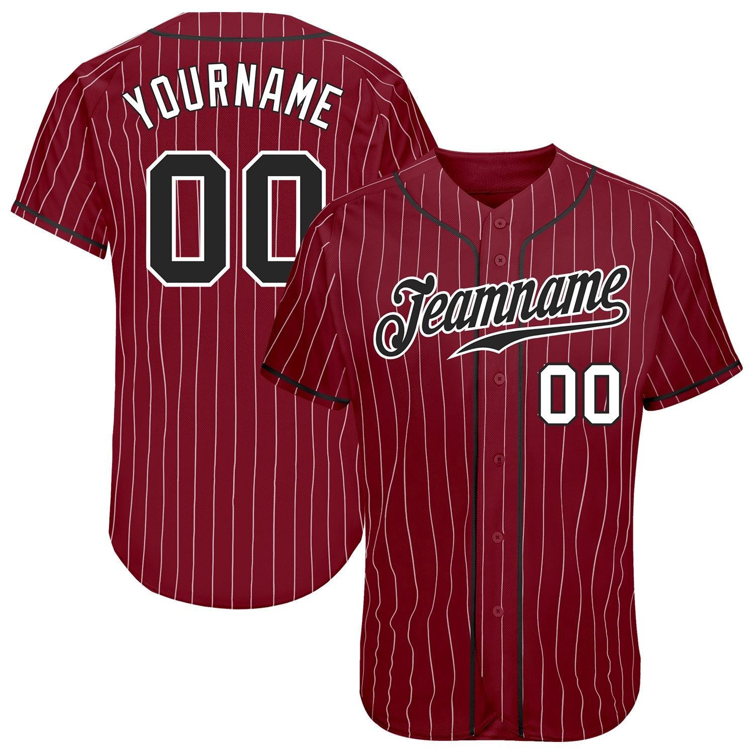 Custom Crimson White Pinstripe Black-White Authentic Baseball Jersey - Main View