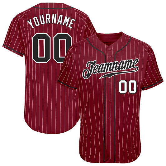 Custom Crimson White Pinstripe Black-White Authentic Baseball Jersey - Main View