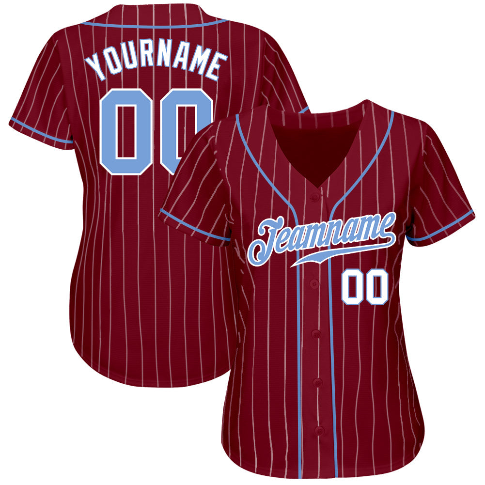 Custom Crimson White Pinstripe Light Blue-White Authentic Baseball Jersey view 2