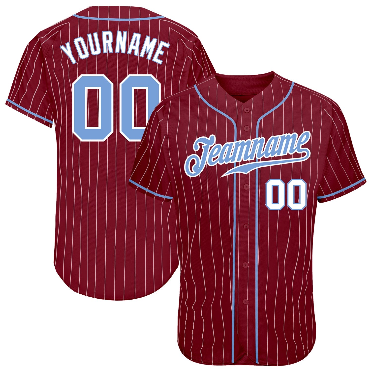 Custom Crimson White Pinstripe Light Blue-White Authentic Baseball Jersey - Main View
